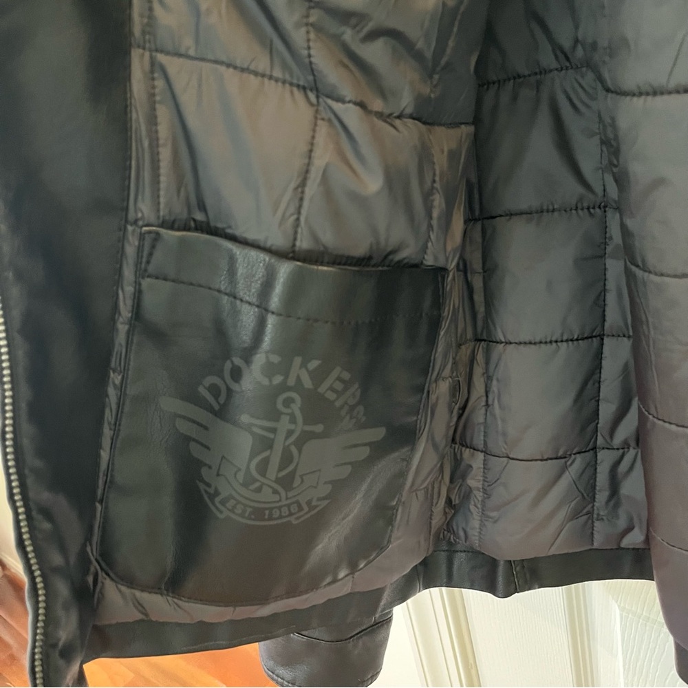 Cozy Dockers Bomber Moto Racing Jacket Faux Leather Brown Quilted Lining Size L - Picture 9 of 14